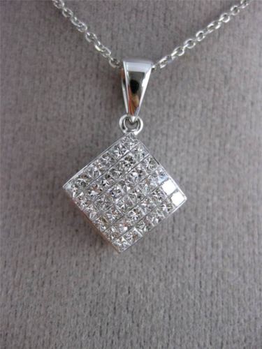 ESTATE 1.10CT DIAMOND 14KT WHITE GOLD CLASSIC 3D SQUARE FLOATING PENDANT #24319