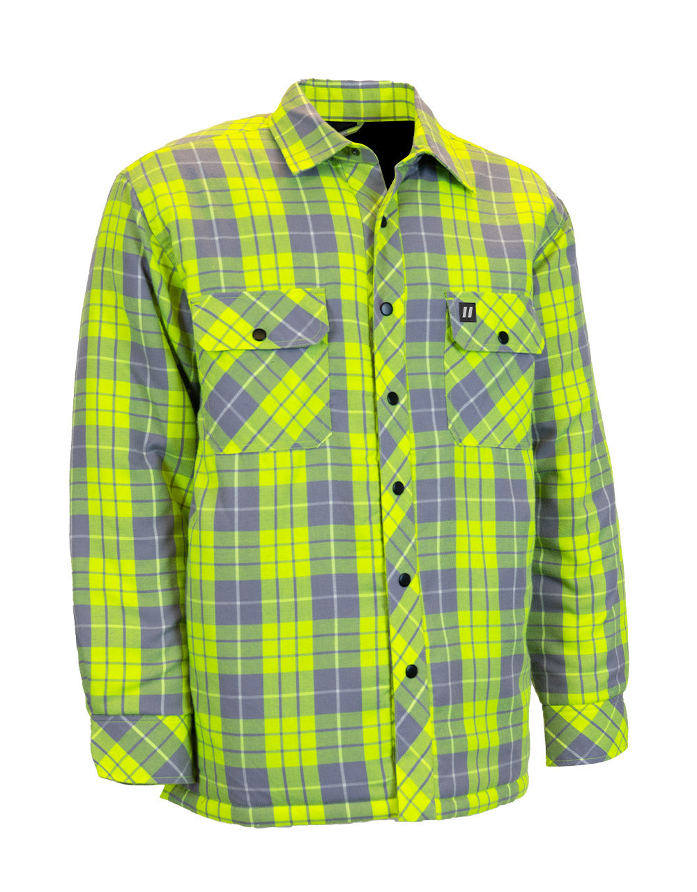 Hi Vis Plaid Quilted Flannel Shirt Jacket with Reflective Striping