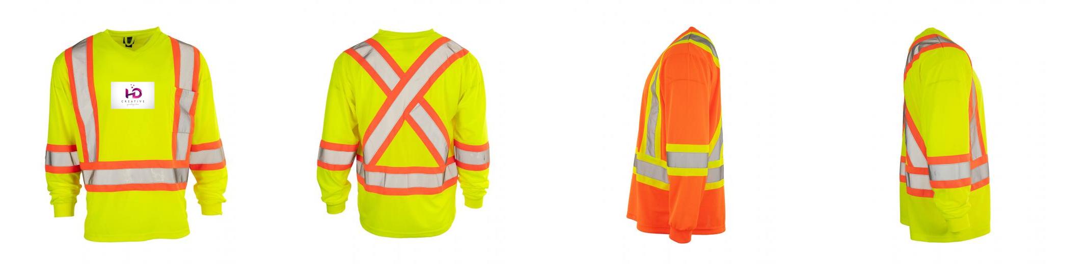 Custom Printed Hi Vis V-Neck Long Sleeve Safety Tee