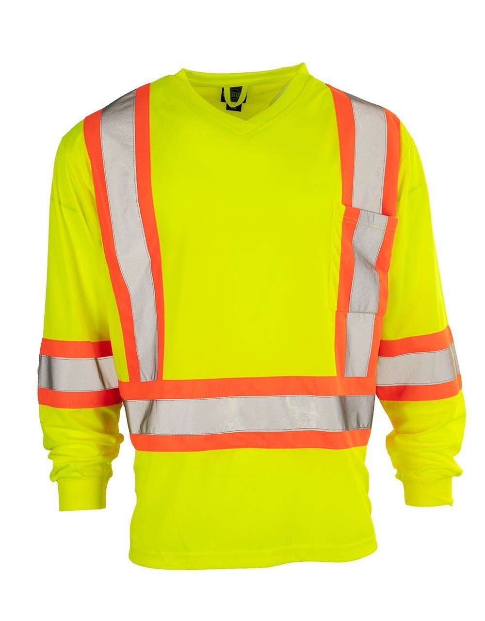 Custom Printed Hi Vis V-Neck Long Sleeve Safety Tee