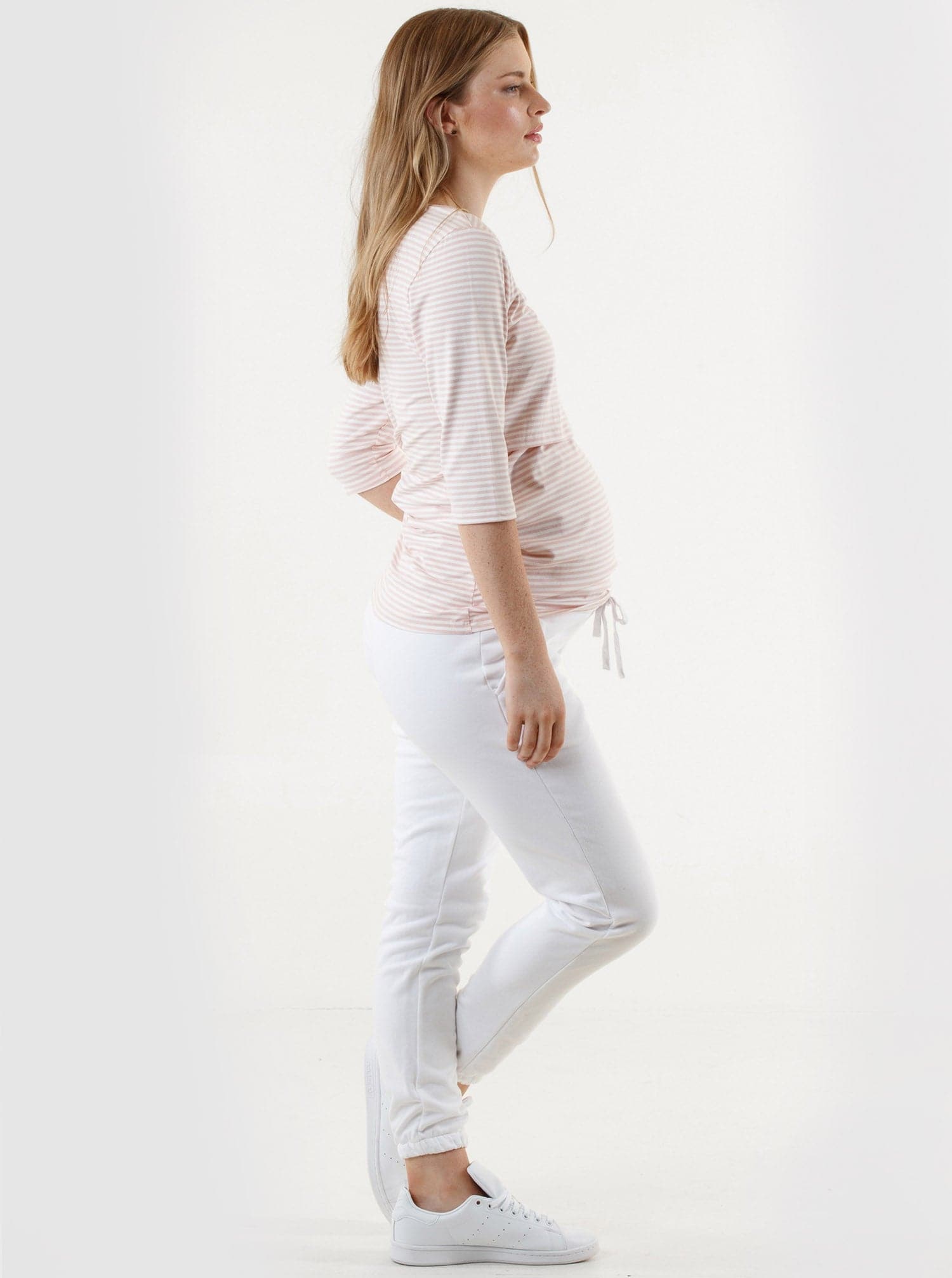 Maternity Loungewear Set with Long Sleeve Top & White Track Pants
