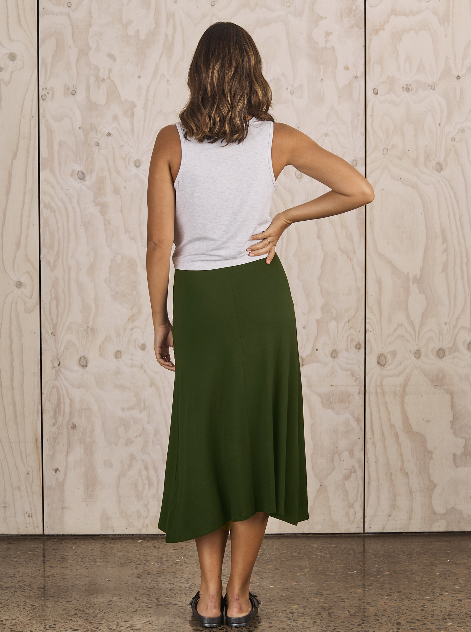 Becky Maternity Bamboo Midi Skirt in Olive Green