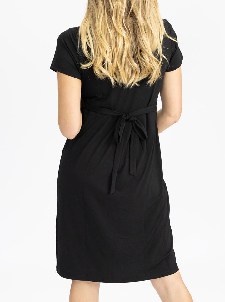 Maternity Crossover Neckline Tie Back Jersey Work Dress in Black