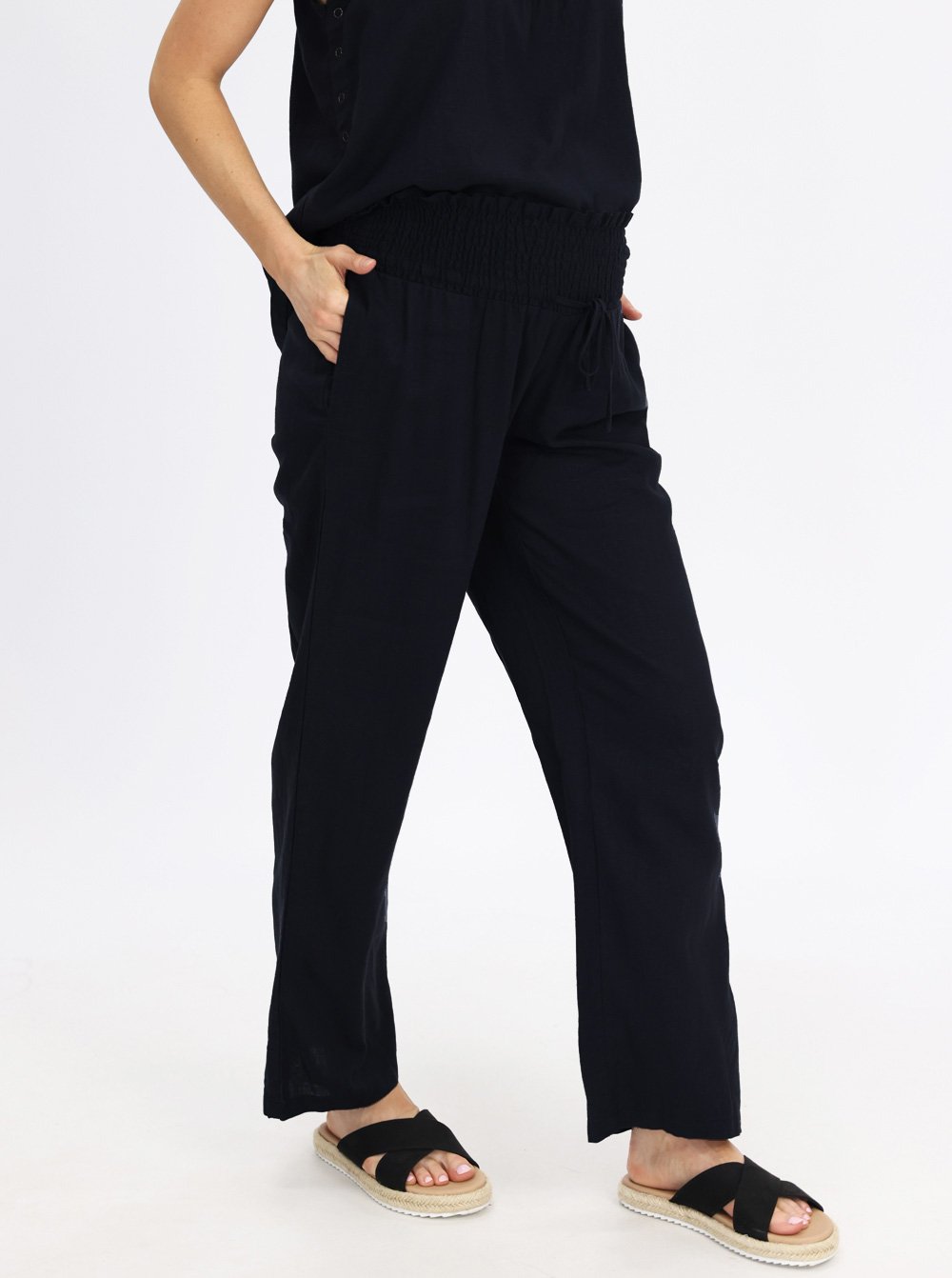 Wide Leg Maternity Linen Pants in Black