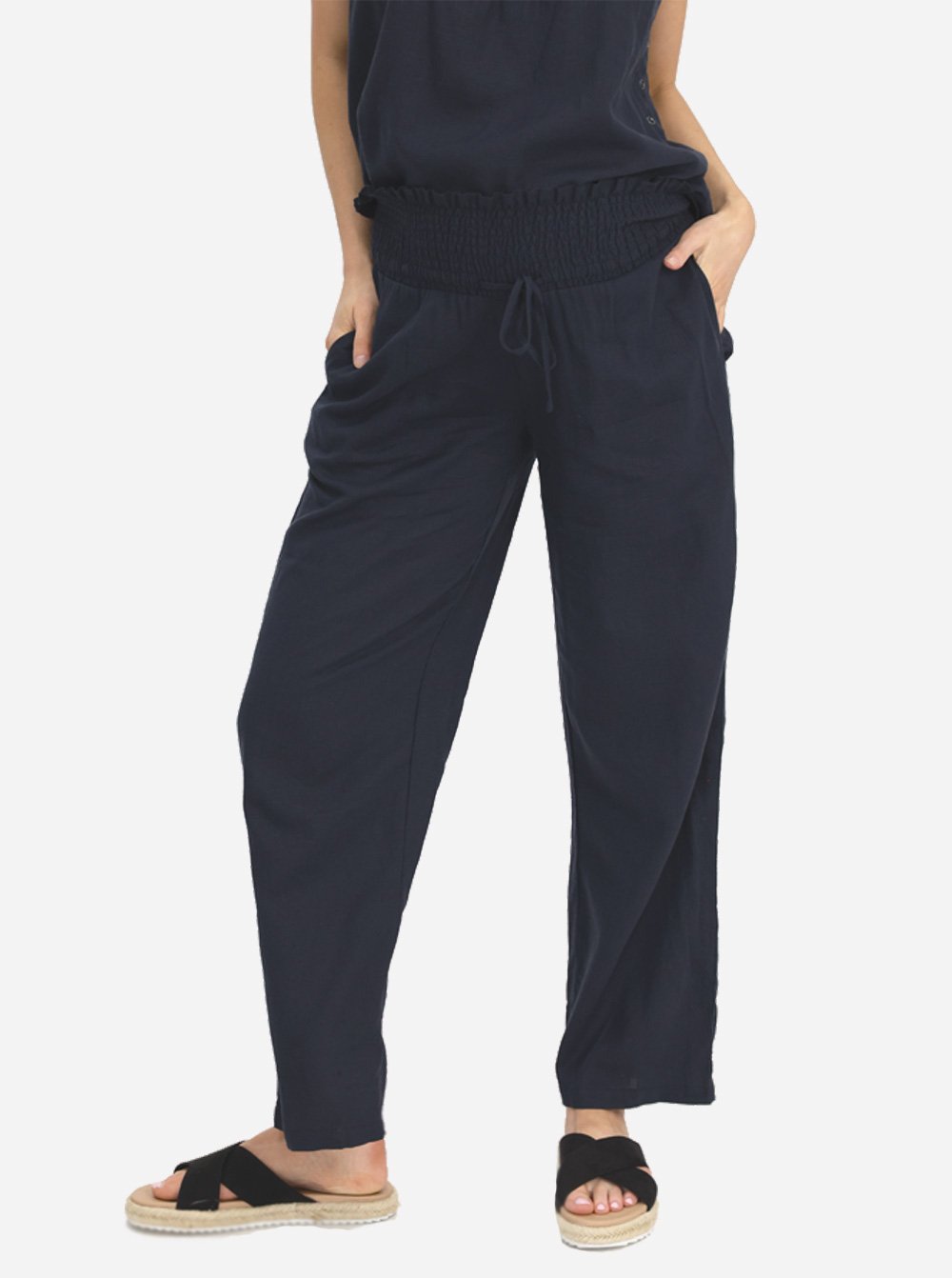 Wide Leg Linen Maternity Pants in Navy