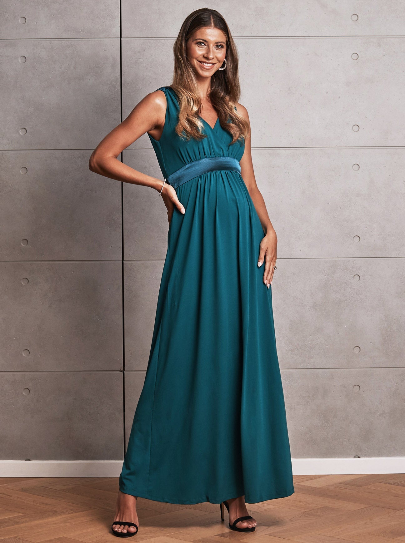 Carla Maternity Evening Dress with easy Nursing Opening in Teal Green