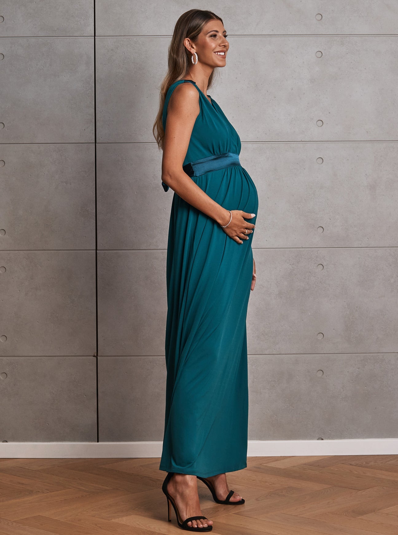 Carla Maternity Evening Dress with easy Nursing Opening in Teal Green