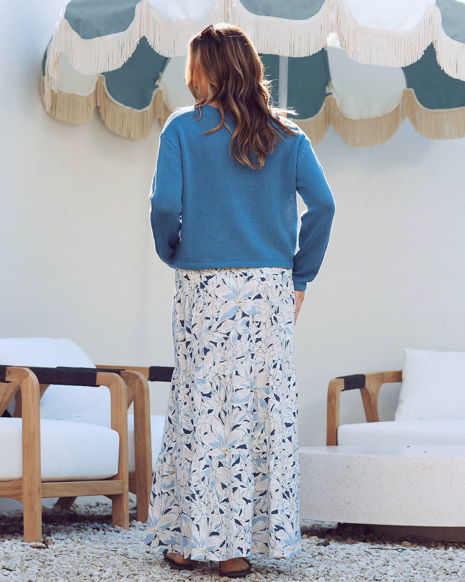 Phoebe Maternity Cropped Knit Sweater in Blue