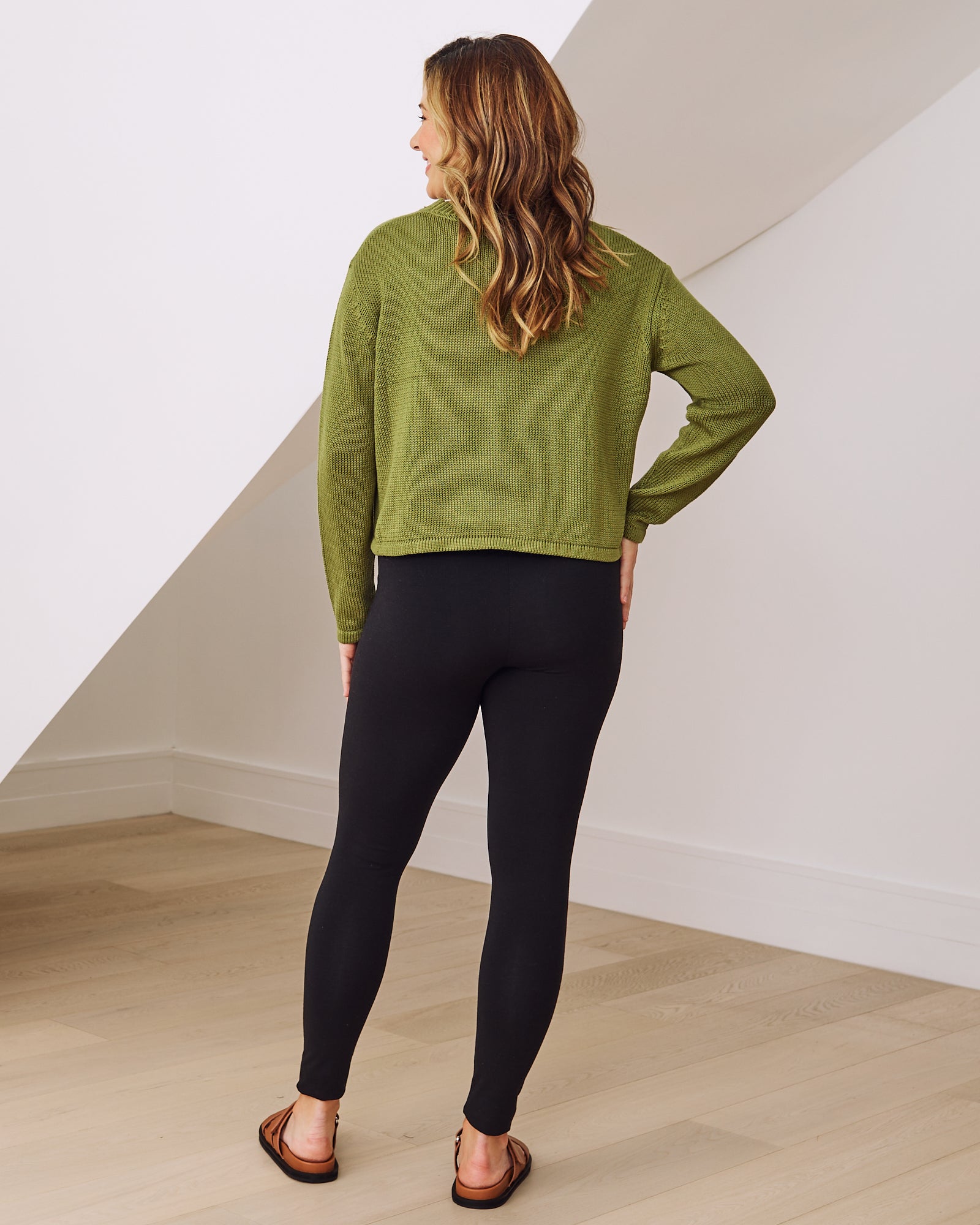 Phoebe Maternity Cropped Knit Sweater in Green