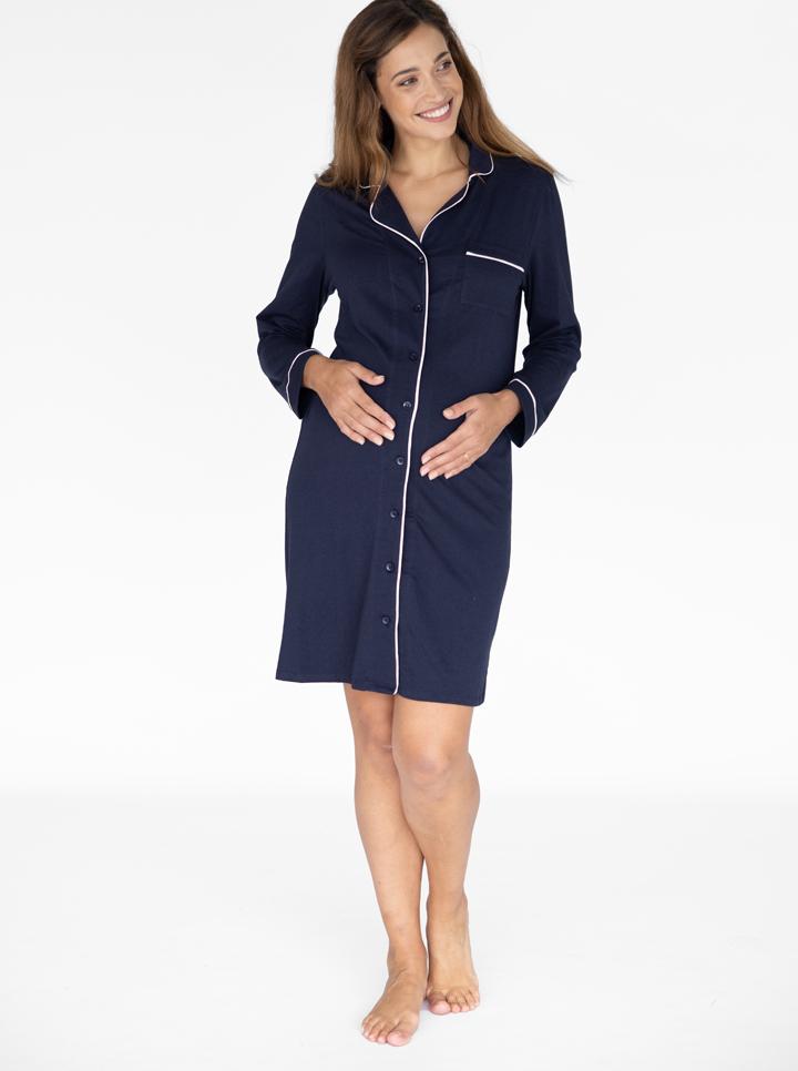 Maternity Nightie Nursing Sleep Dress - Navy