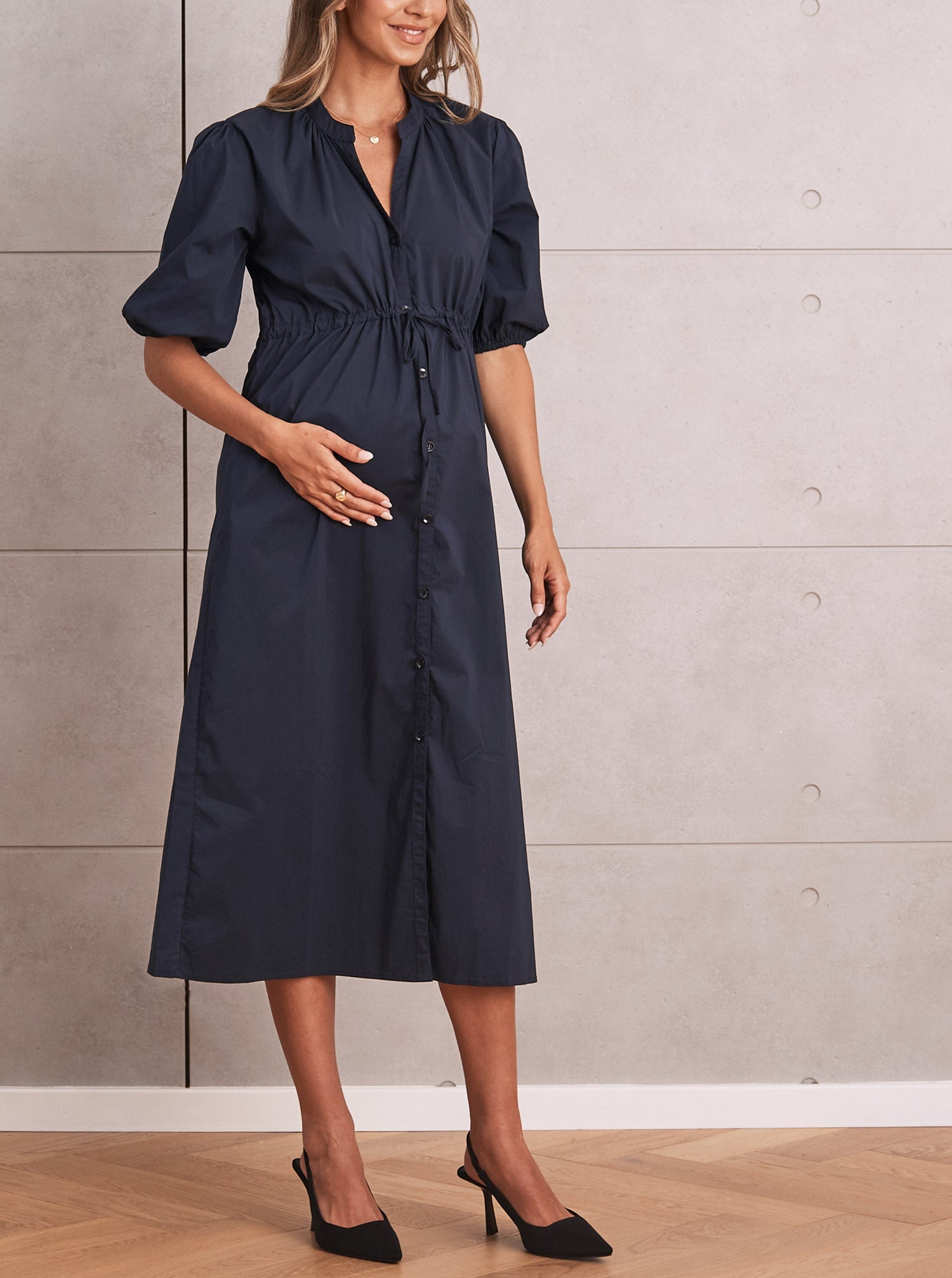 Joanna Maternity & Nursing Navy Midi Dress