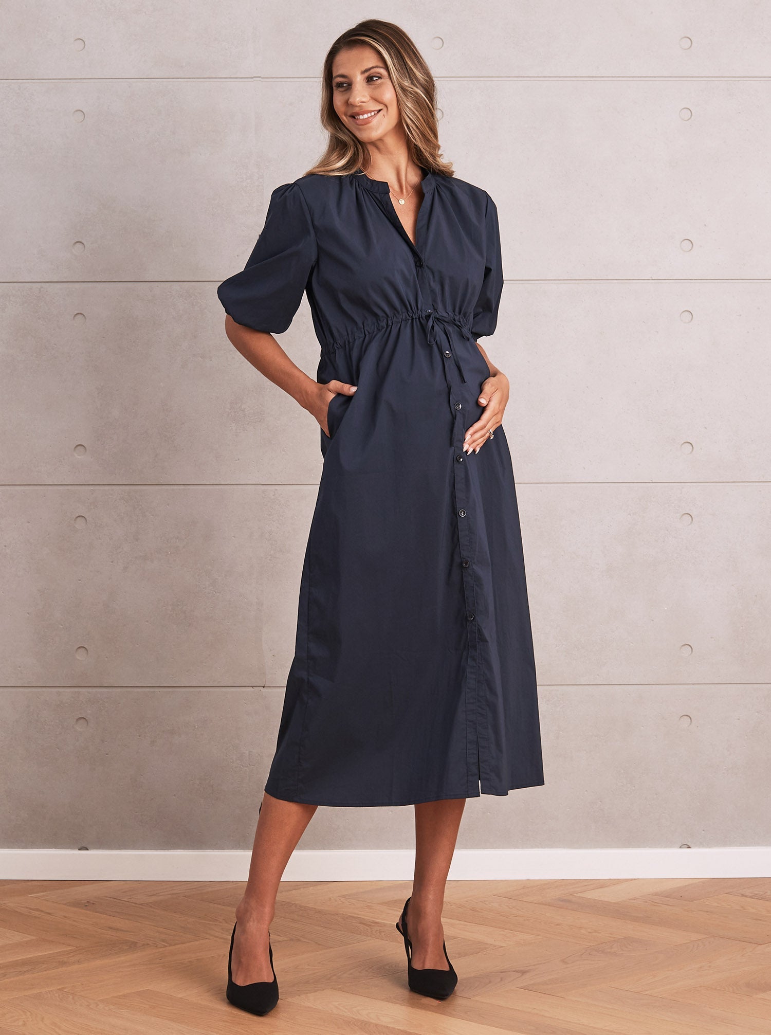 Joanna Maternity & Nursing Navy Midi Dress