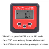 VINCA DLBA-01 Digital Level Box with ABS Hold Function Backlight and Magnetic Base