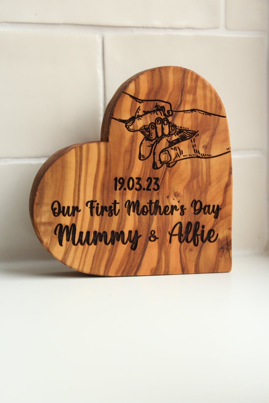 Our First Mothers Day Olive Wood Heart