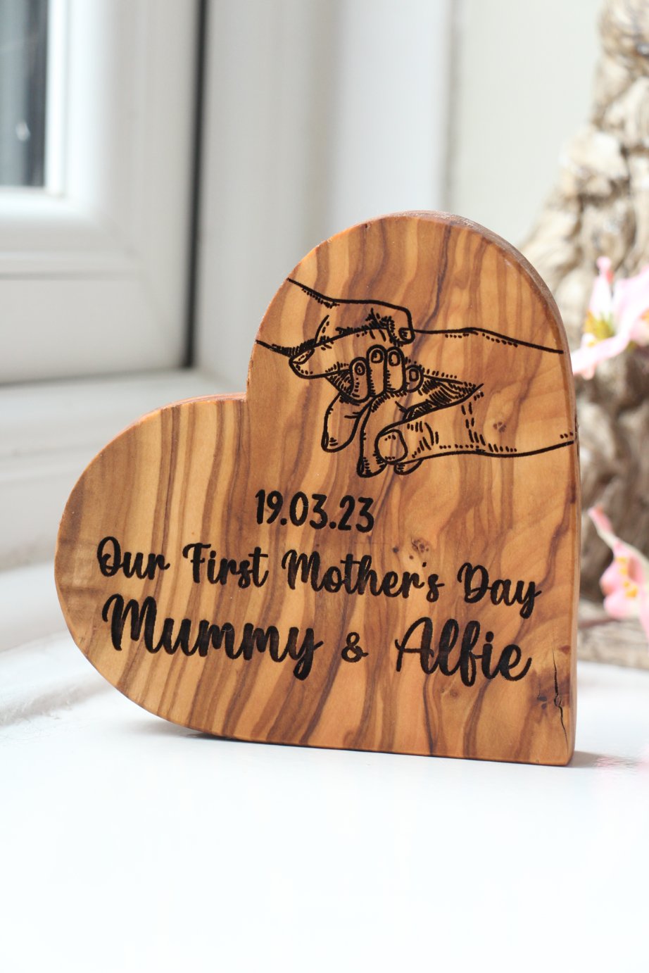 Our First Mothers Day Olive Wood Heart