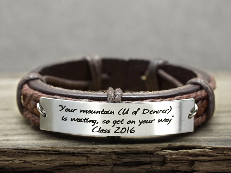 Personalized Graduation Bracelet, Engraved Inspirational Bracelet, Leather Bracelet, Graduation Gift