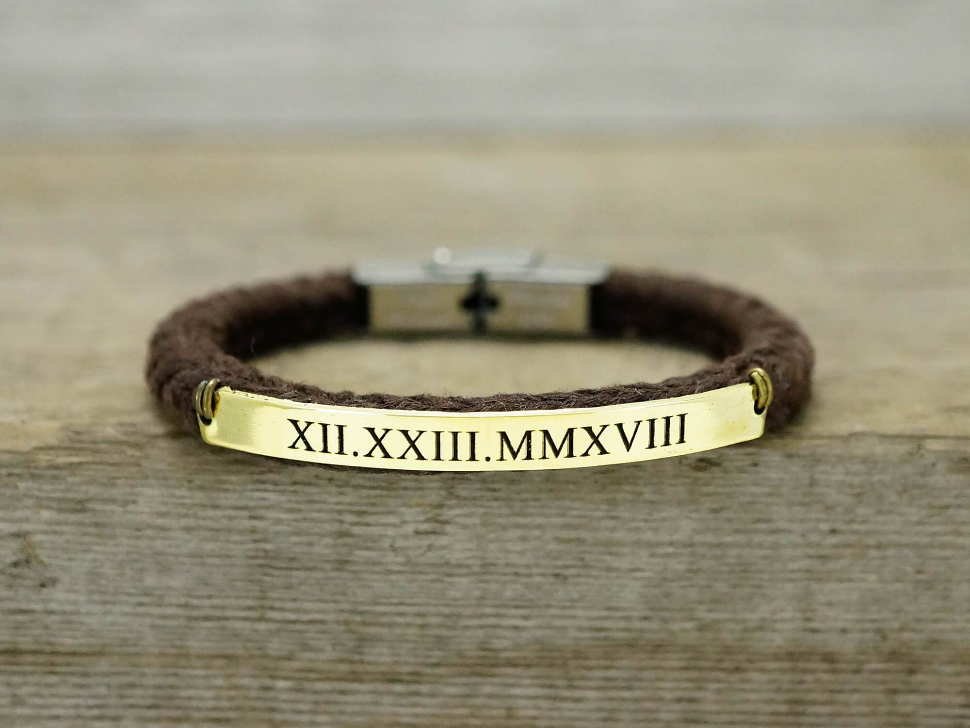 Roman Numeral Bracelet, Memorial Date, Custom Date Bracelet, Engraved Bracelet for Women, Cord Cuff