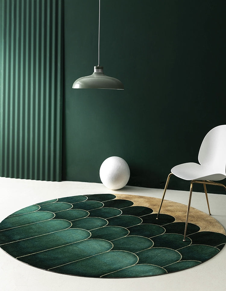 Modern Area Rug, Blackish Green Rugs, Round Area Rug for Dining Room, Bedroom Floor Rugs, Large Contemporary Area Rugs for Living Room