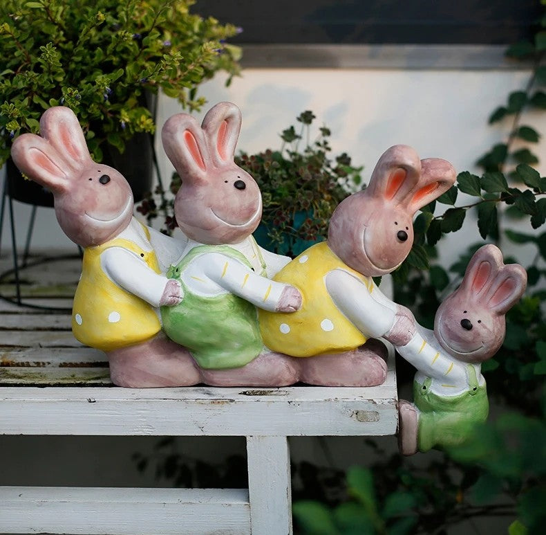 Cute Rabbits in the Garden, Animal Resin Statue for Garden Ornament, Lovely Rabbits Statues