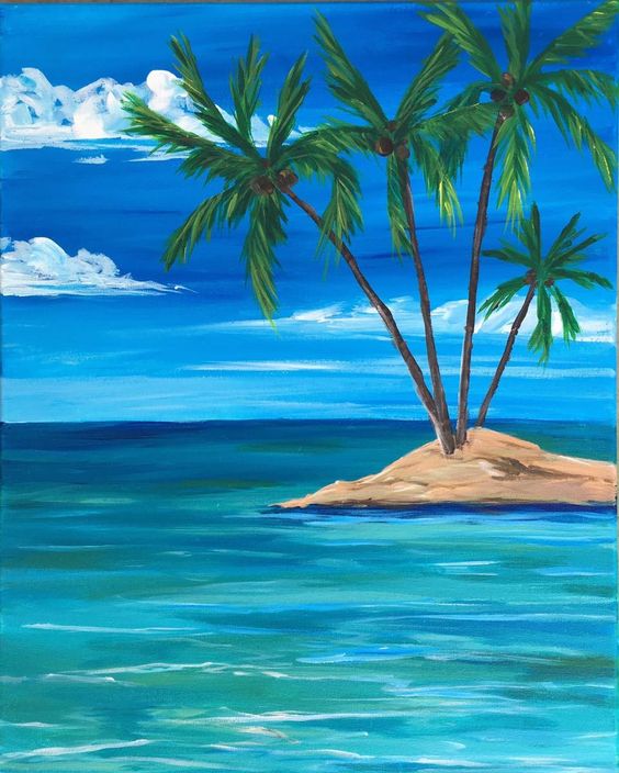 Easy Landscape Painting Ideas for Beginners, Simple Canvas Painting Ideas for Kids, Palm Tree Painting, Easy Acrylic Painting Ideas for Beginners, Easy Abstract Paintings