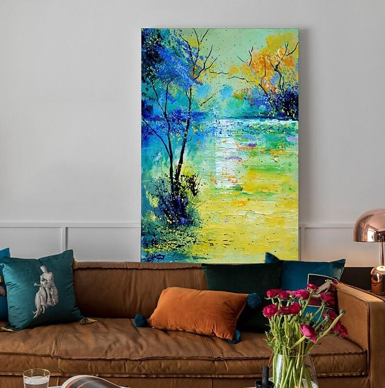 Forest Tree by the Lake Painting, Abstract Landscape Painting, Canvas Painting Landscape, Paintings for Living Room, Simple Modern Acrylic Paintings,