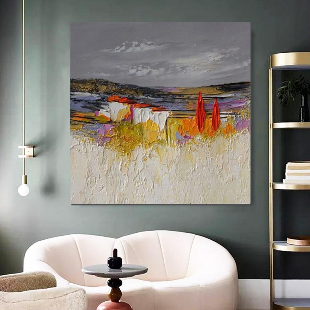 Simple Abstract Landscape Painting Ideas, Acrylic Landscape Paintings, Large Landscape Painting for Bedroom, Heavy Texture Painting, Palette Knife Artwork