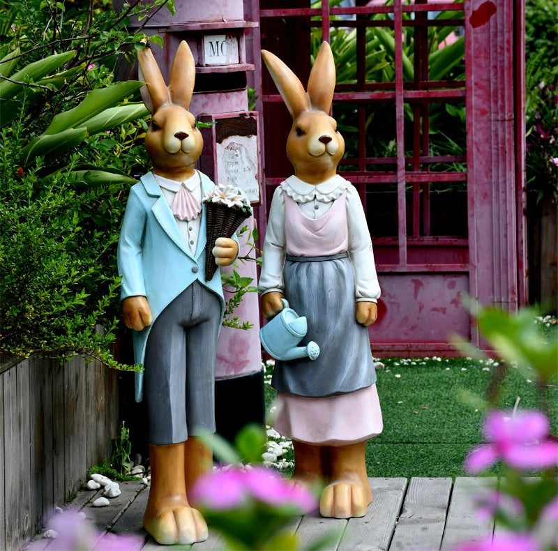 Extra Large Rabbit Couple Statue, Rabbit Statues, Animal Statue for Garden Ornament, Villa Courtyard Decor