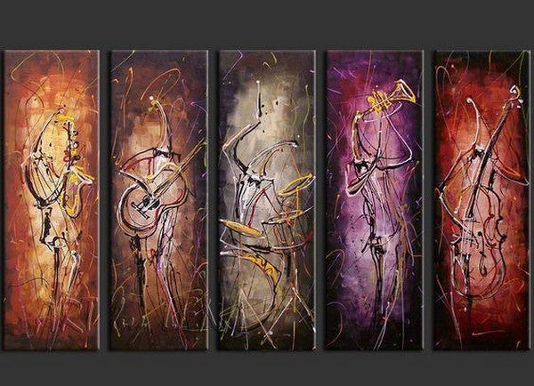 5 Piece Canvas Art, Musician Painting, Music Painting, Extra Large Canvas Art, Multiple Canvas Painting