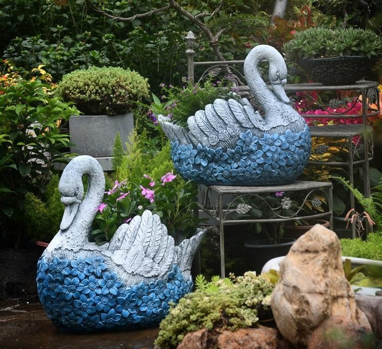 Large Swan Statue for Garden, Swan Flower Pot, Animal Statue for Garden Courtyard Ornament