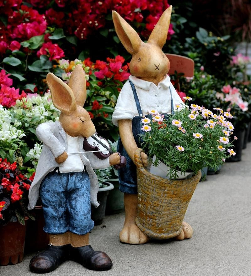 Large Rabbit Statue for Garden, Bunny Flower Pot, Garden Courtyard Ornament, Villa Outdoor Decor Gardening Ideas