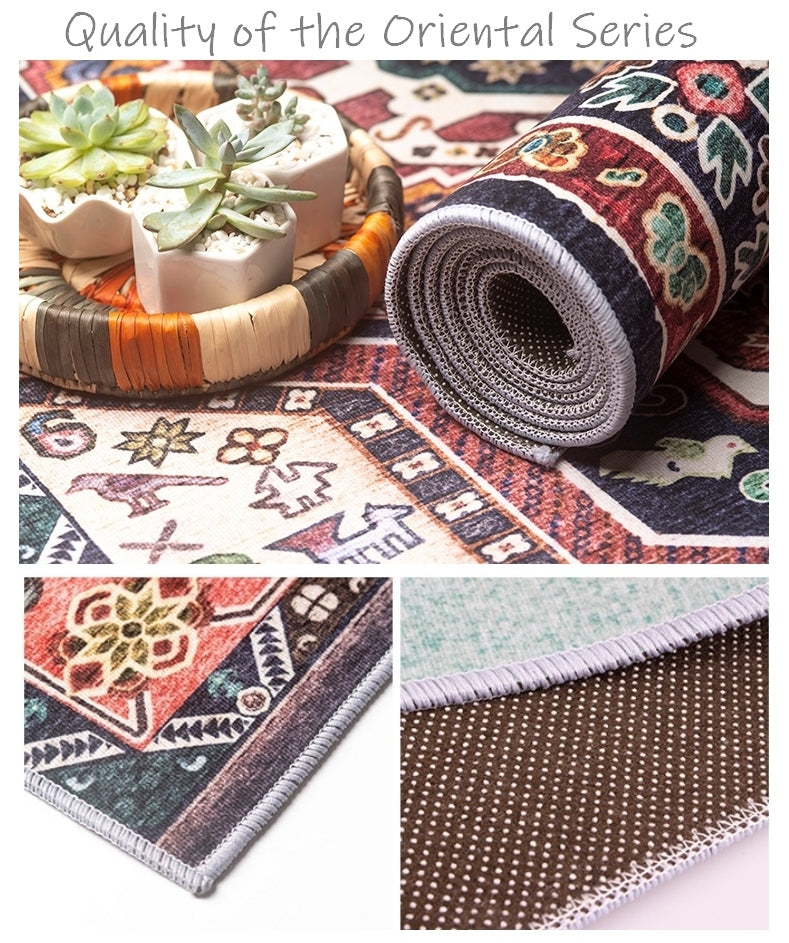 Oriental Red Bohemia Rugs, Living Room Large Rugs, Dining Room Area Rugs, Bedroom Floor Rugs, Rustic Rugs for Farmhouse, Traditional Floor Carpets