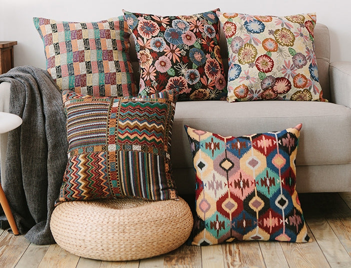 Bohemian Decorative Sofa Pillows. Decorative Throw Pillows. Geometric Pattern Chenille Throw Pillow for Living Room