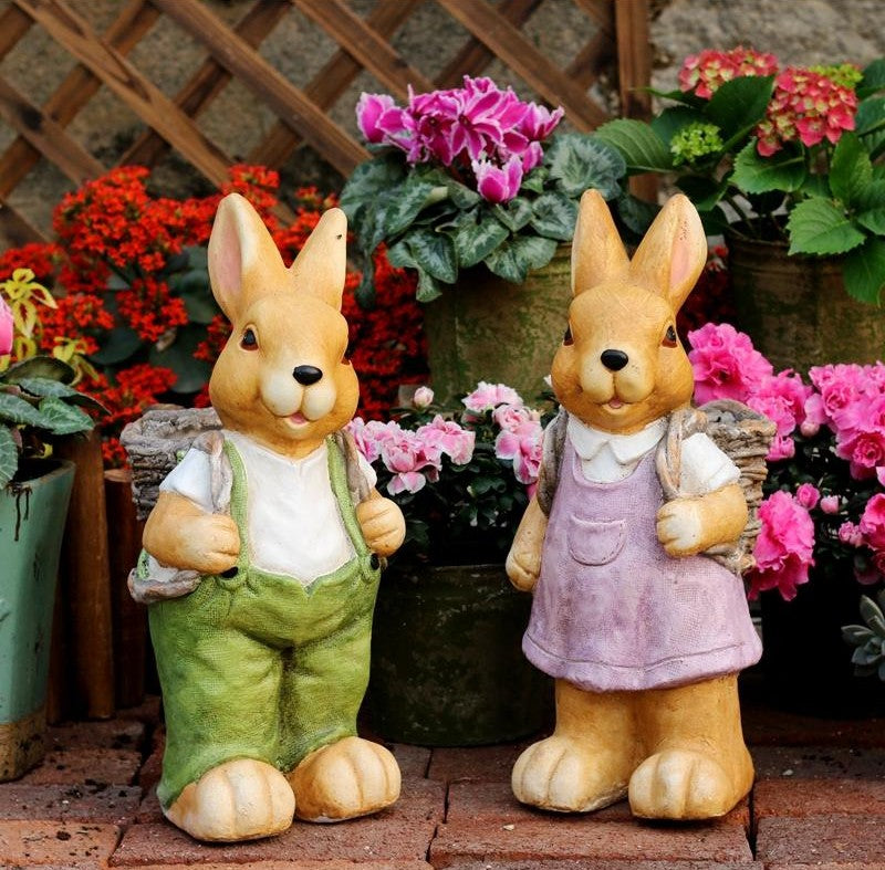 Large Rabbit Statue for Garden, Bunny Flower Pot, Garden Courtyard Ornament