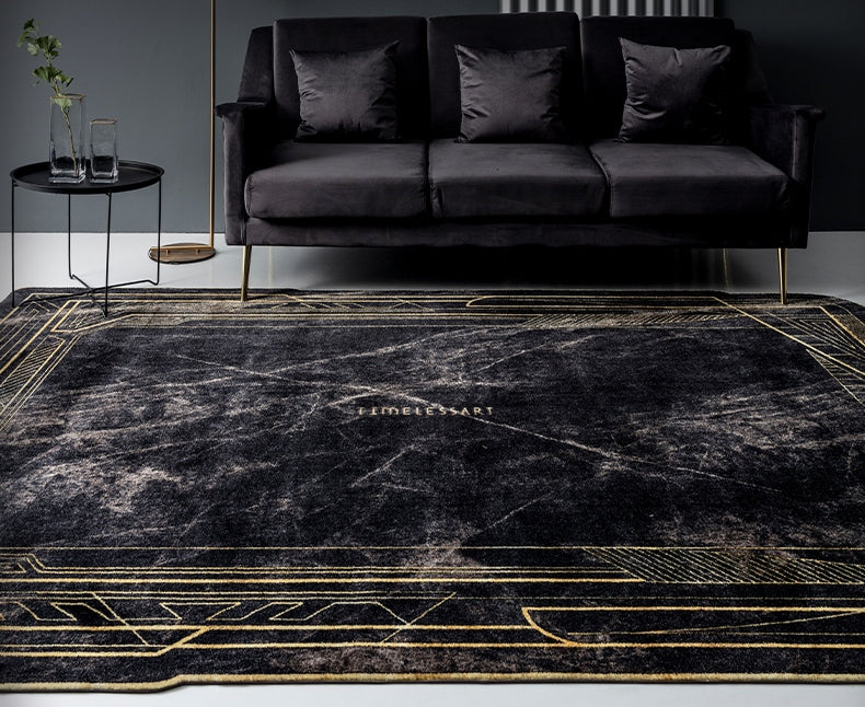 Modern Area Rugs for Living Room, Large Black Area Rugs for Bedroom, B
