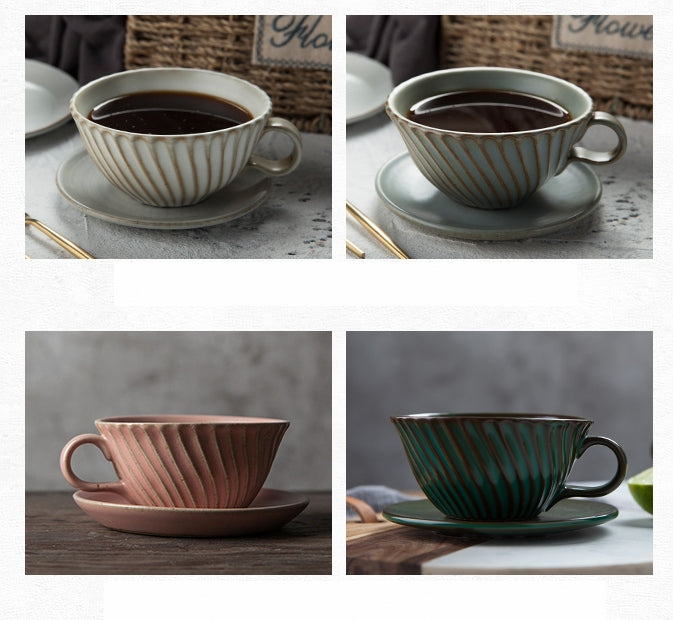 Gray Pottery Coffee Cups, Cappuccino Coffee Mug, Latte Coffee Cup, Breakfast Milk Cup, Ceramic Coffee Cup, Coffee Cup and Saucer Set