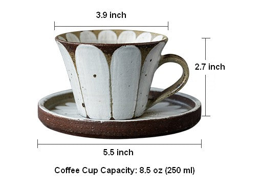 Daisy Flower Pattern Coffee Cup. Cappuccino Coffee Mug. Pottery Coffee Cups. Latte Coffee Cup. Tea Cup. Coffee Cup and Saucer Set