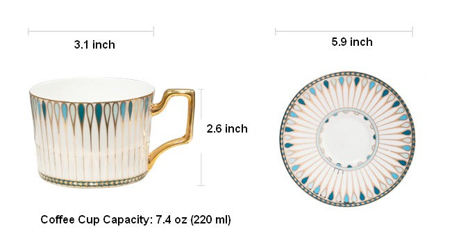 British Tea Cups, Bone China Porcelain Coffee Cups, Tea Cups and Saucers, Coffee Cups with Gold Trim and Gift Box, Latte Coffee Cups