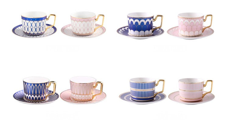 British Tea Cups, Coffee Cups with Gold Trim and Gift Box, Elegant Porcelain Coffee Cups, Tea Cups and Saucers