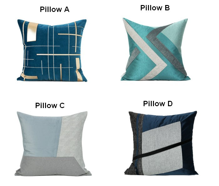 Blue, White, Gray Simple Style Pillow, Modern Throw Pillows, Decorative Sofa Pillows, Modern Couch Pillows, Blue Pillows for Living Room