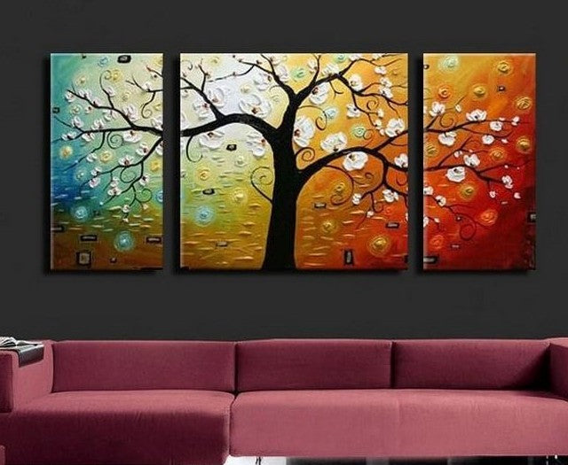 3 Piece Wall Art Paintings, Tree of Life Painting, Canvas Painting for Dining Room, Huge Painting for Sale, Living Room Paintings