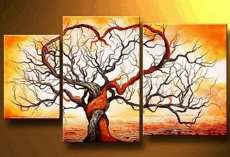 Love Tree Painting, Acrylic Painting for Living Room, 3 Piece Canvas Painting, Tree of Life Painting, Hand Painted Canvas Art