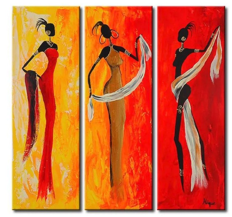 African Girls, 3 Piece Wall Painting, African Acrylic Paintings, African Woman Painting, Wall Art Paintings