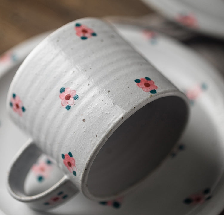 Flower Pattern Ceramic Coffee Mug, Handmade Coffee Cup, Cappuccino Coffee Cup, Pottery Tea Cup
