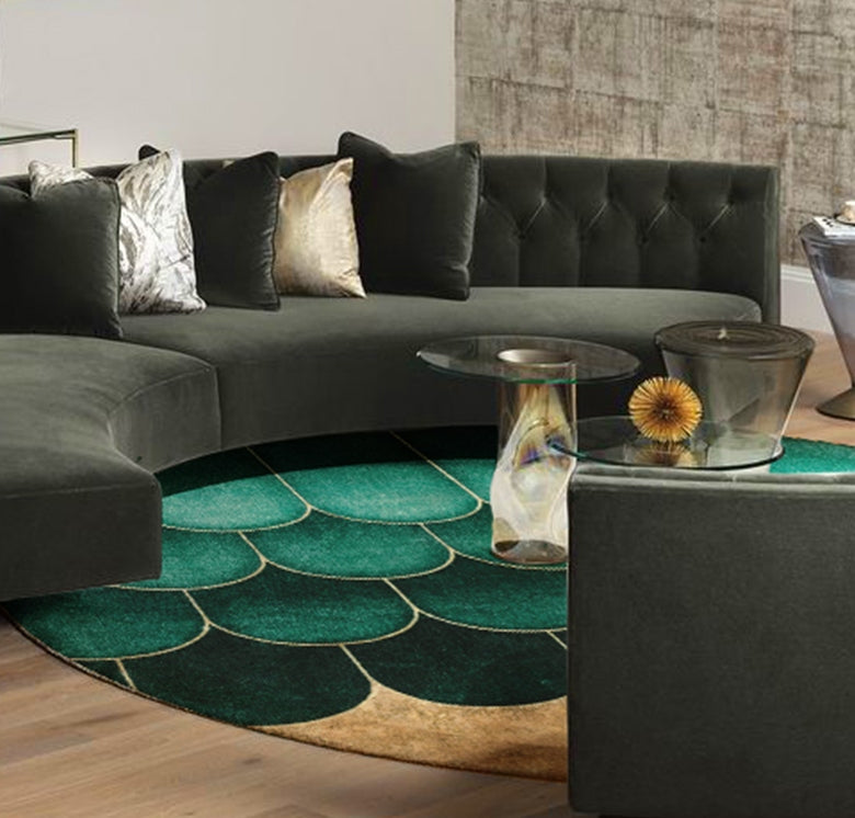 Modern Area Rug, Blackish Green Rugs, Round Area Rug for Dining Room, Bedroom Floor Rugs, Large Contemporary Area Rugs for Living Room