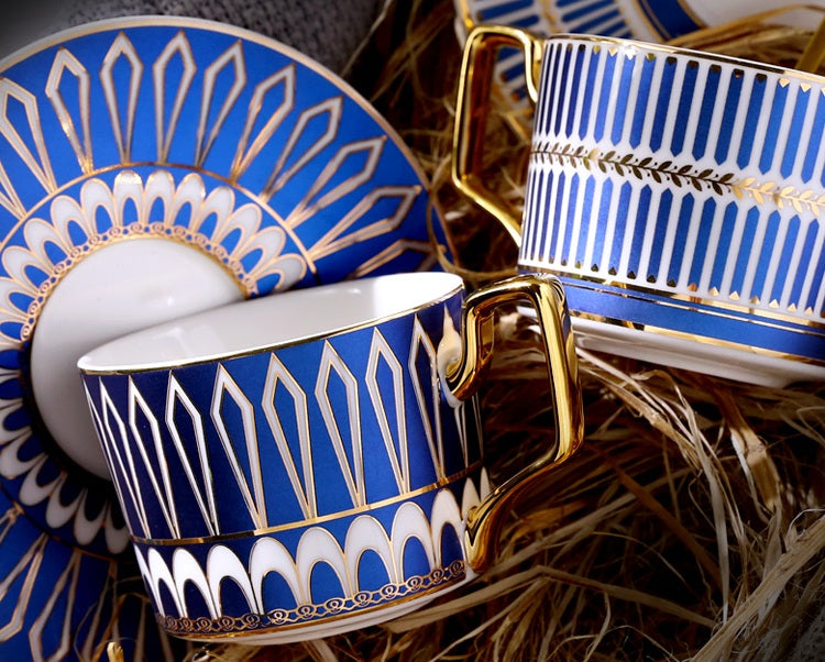 British Tea Cups, Coffee Cups with Gold Trim and Gift Box, Elegant Porcelain Coffee Cups, Tea Cups and Saucers