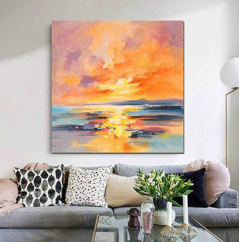 Abstract Landscape Painting, Sunrise Painting, Large Landscape Painting for Living Room, Hand Painted Art