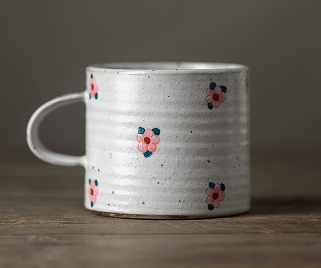 Handmade Coffee Cup,  Flower Pattern Ceramic Coffee Mug, Cappuccino Coffee Cup, Pottery Tea Cup