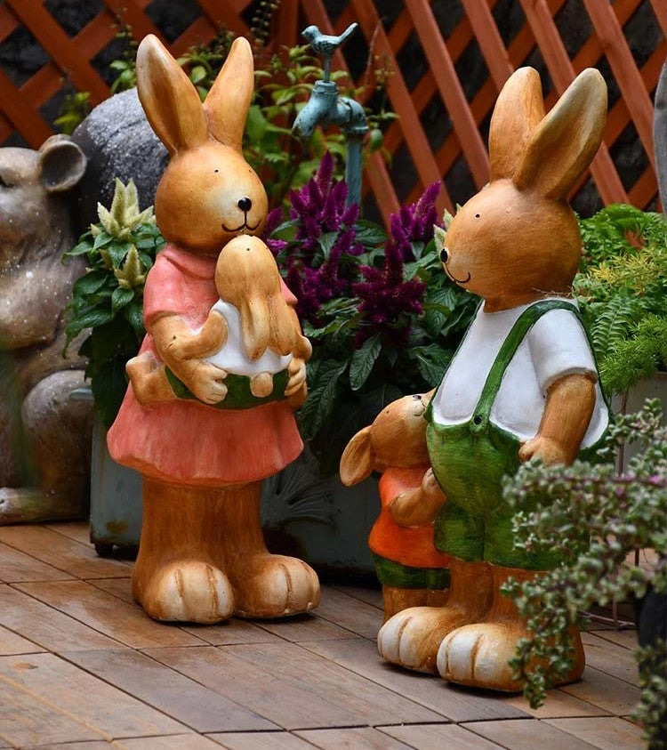 Extra Large Rabbit Family Statue, Rabbit Statues, Animal Statue for Garden Ornament