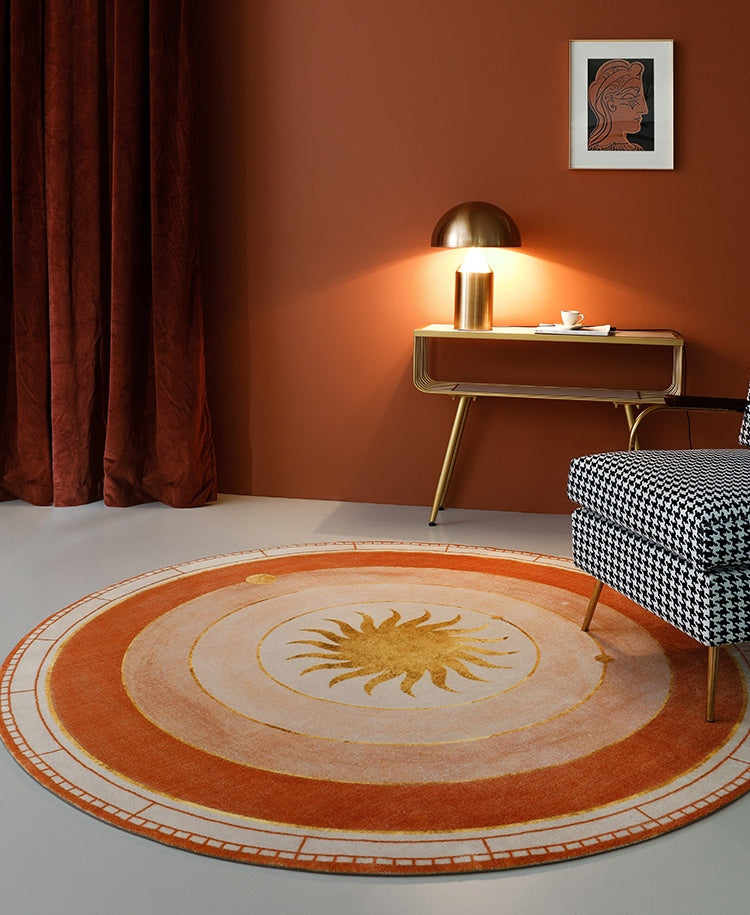Round Area Rug for Dining Room, Orange Modern Area Rug, Large Floor Rugs for Living Room, Contemporary Area Rugs for Bedroom