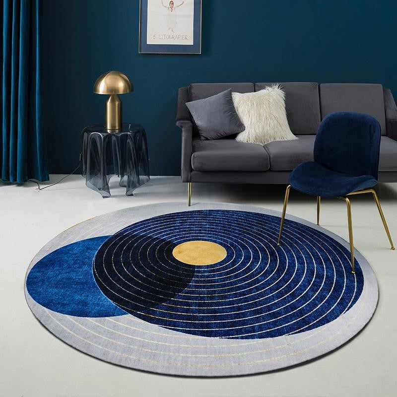 Blue Round Area Rugs for Living Room, Study Room Modern Area Rugs, Bedroom Floor Rugs, Large Contemporary Area Rugs for Dining Room